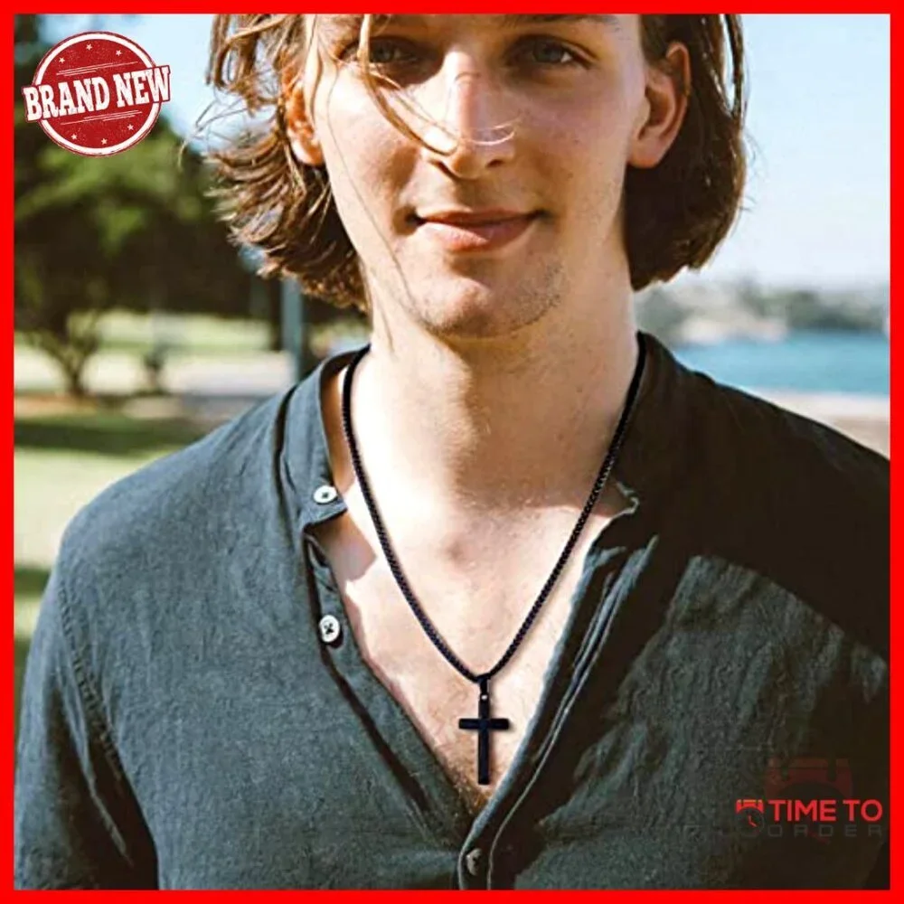 Stainless Steel Cross Necklace for Men, 20 Inch Box Chain, Religious Gift - Picture 3 of 7